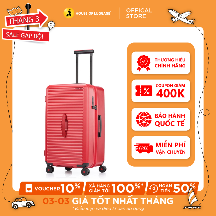 Vali kéo Toiis C Trunk SAMSONITE RED - MỸ: Thiết kế tối giản, Các tính năng hàng đầu như hệ thống bánh xe đôi có bạc đạn vận hành êm nhẹ, khóa kéo an toàn kết hợp khóa số TSA, chức năng mở rộng tăng thêm sức chứa