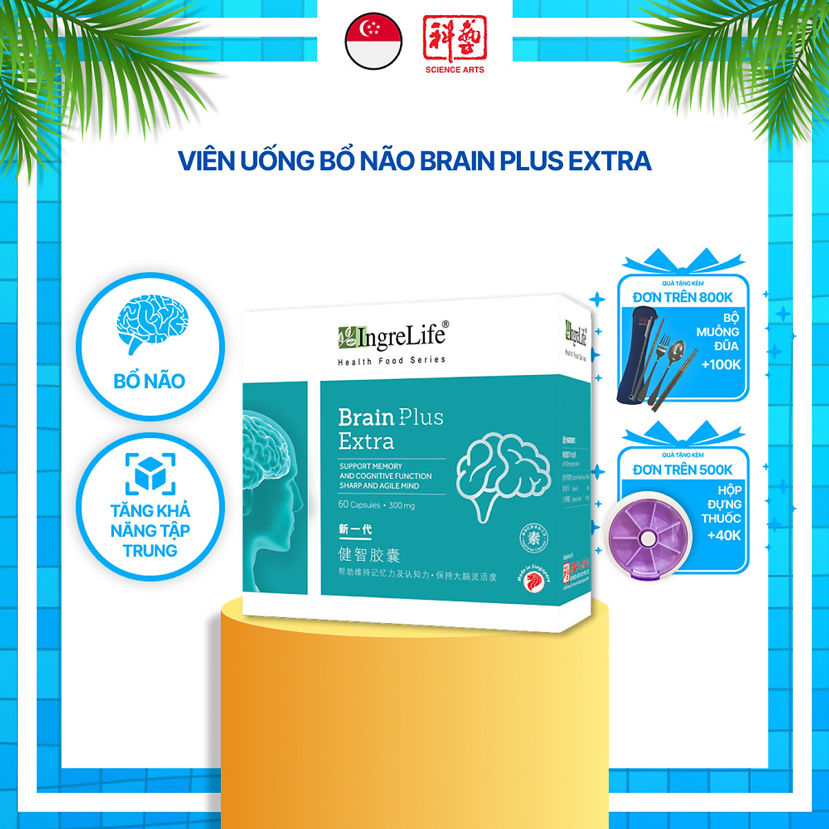 Viên Uống Bổ Não Brain Plus Extra IngreLife Hỗ Trợ Lưu Thông Máu Giúp Tinh