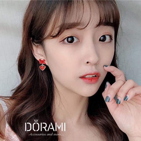 Bông tai nữ nơ trái tim đỏ kim tuyến lấp lánh phụ kiện trang sức thời trang idol hàn quốc mẫu mới BTHK73 - dorami