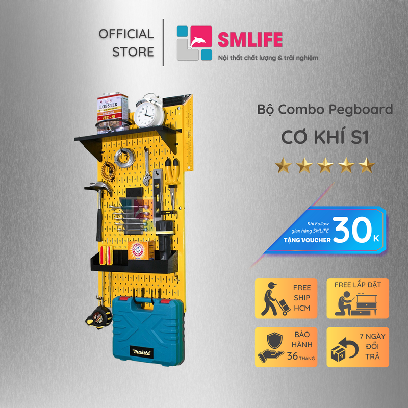 Bảng treo dụng cụ smlife pegboard cơ khí s1 – yellow