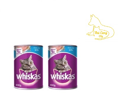 Pate thức ăn mèo Whiskas vị cá biển, cá ngừ lon 400g | pate lon Whiskas cho thú cưng