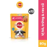 PEDIGREE® Bộ thức ăn cho chó con dạng sốt vị bò, trứng và rau 80g - 12 gói