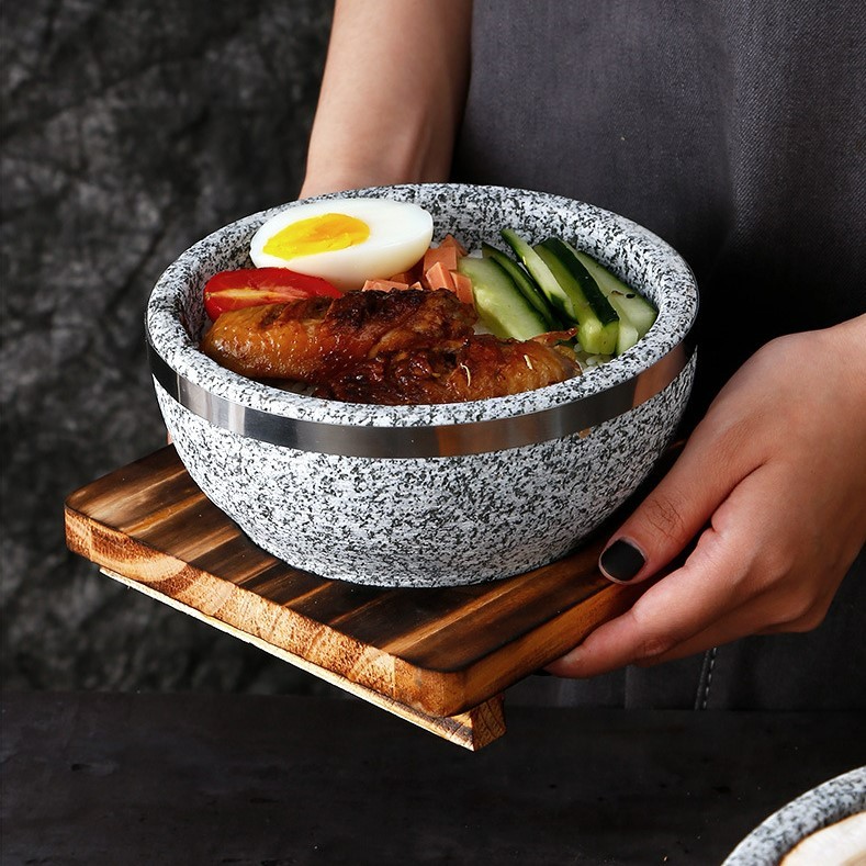 Bát đá | thố đá kèm đế gỗ - 3 size