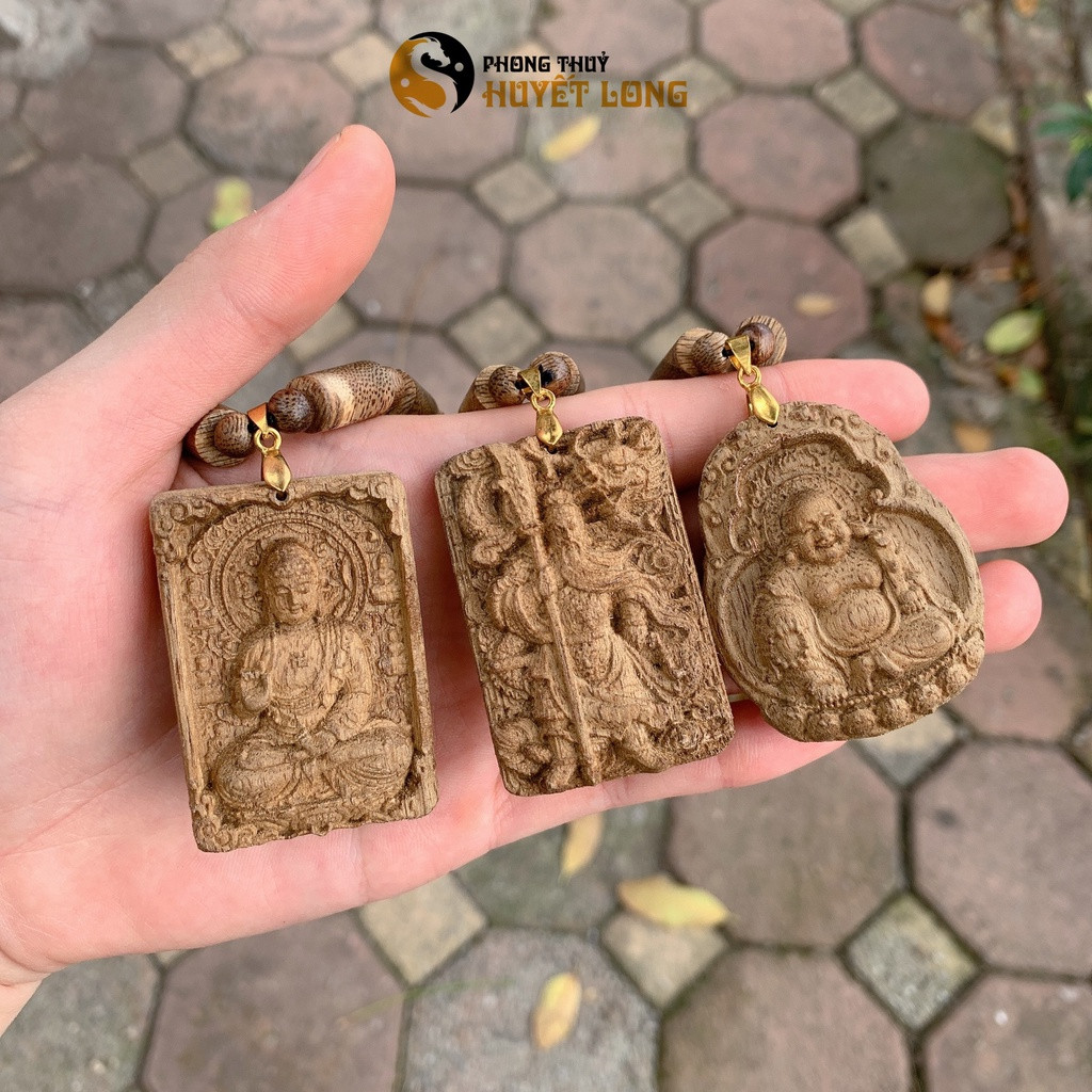 Bộ Dây Chuyền Mặt Phật Gỗ Trầm Hương, Dây Chuyền Nam Nữ Phong Thủy, Mặt Dây Chuyền Gỗ Trầm, Vòng Đeo Cổ Trầm Hương, Tặng Hộp Gỗ, Thẻ Bảo Hành