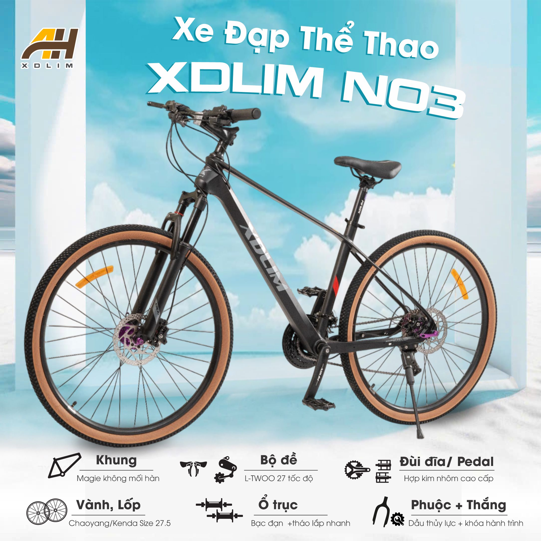 XE ĐẠP MTB XDLIM NO3 CỐI NỔ- KHUNG MAGIE KHÔNG MỐI HÀN, PHUỘC DẦU, PHANH DẦU