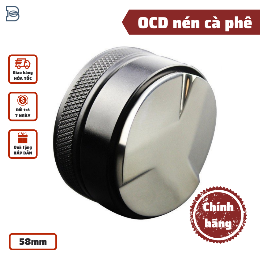 ĐỔI TRẢ 10 NGÀY OCD Tamper nén cafe inox cao cấp 58mm dụng cụ pha chế cà phê Espresso Arabica 3 lưỡi đường kính 51-53-58mm