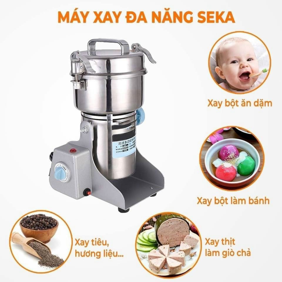 ( BẢO HÀNH 1 NĂM ) Máy Xay Bột Khô Đa Năng SEKA, Máy xay nghiền bột khô tiện lợi có thể xay bột mọi loại hạt. Xay nhuyễn thịt, cá, cua, tôm, chất liệu INOX 304 cỡ siêu lớn công suất 3000W Chịu Lực Tốt Và Vô Cùng An Toàn.