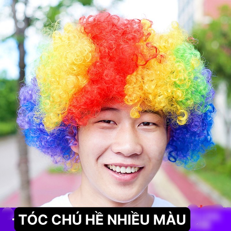 Tóc giả hoá trang chú hề nhiều màu sắc, mũi chú hề - tóc giả người lớn trẻ em - đạo cụ hoá trang