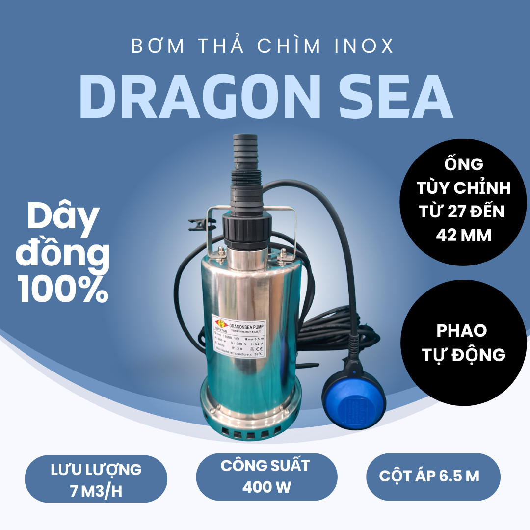 Máy bơm nước thả chìm chống ngập inox -có phao chống cạn