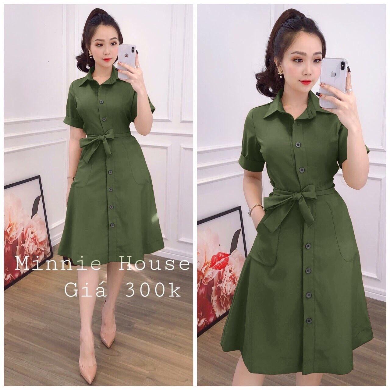 Váy đầm nữ dáng suông ngắn tay đính nơ eo uzu