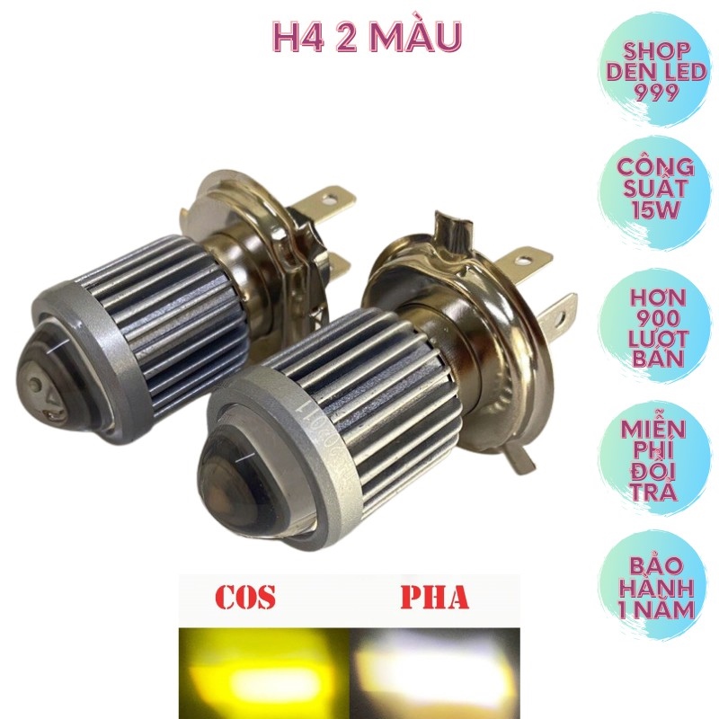 Đèn pha led bi cầu mini chân h4 siêu sáng 2 chế độ cos vàng pha trắng lắp wave sirius exciter lead sh