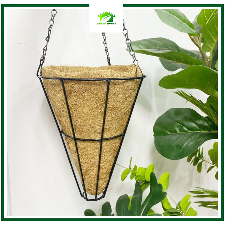 Chậu treo xơ dừa chóp nón trang trí