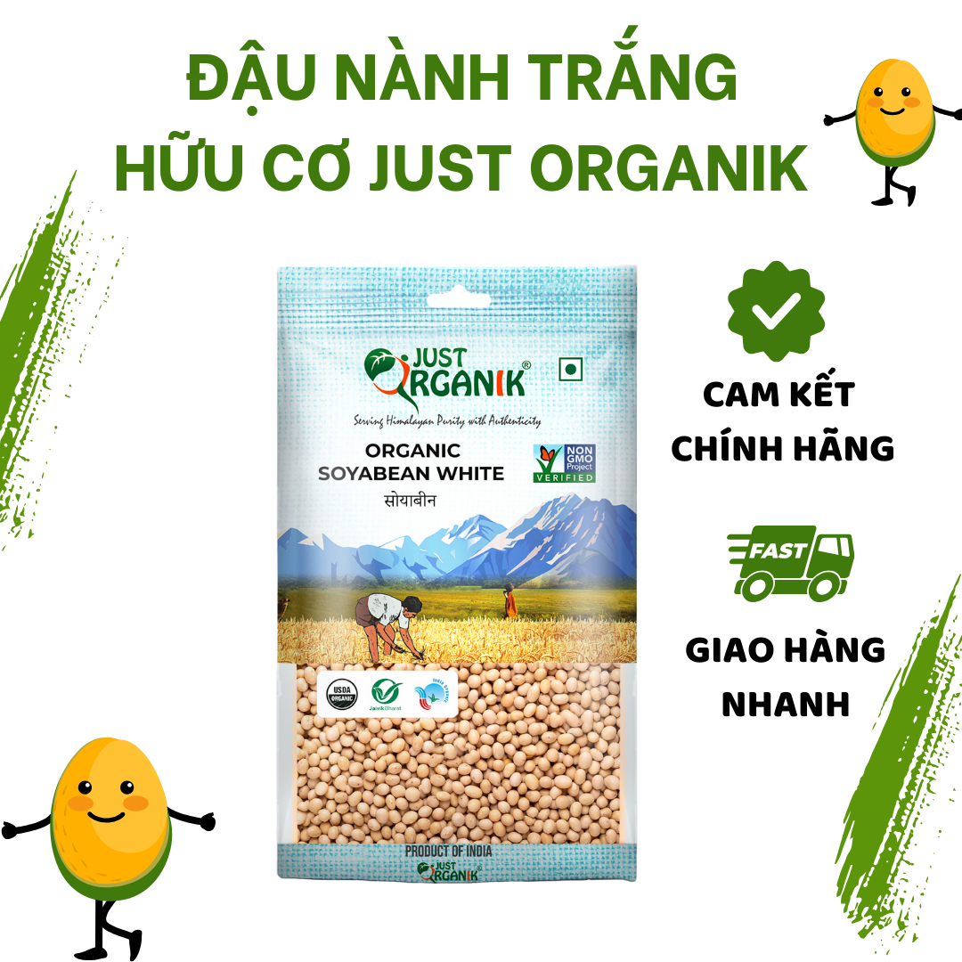 Đậu nành đậu tương hữu cơ không biến đổi gen ùng làm sữa just organik nhập khẩu ấn độ 500g