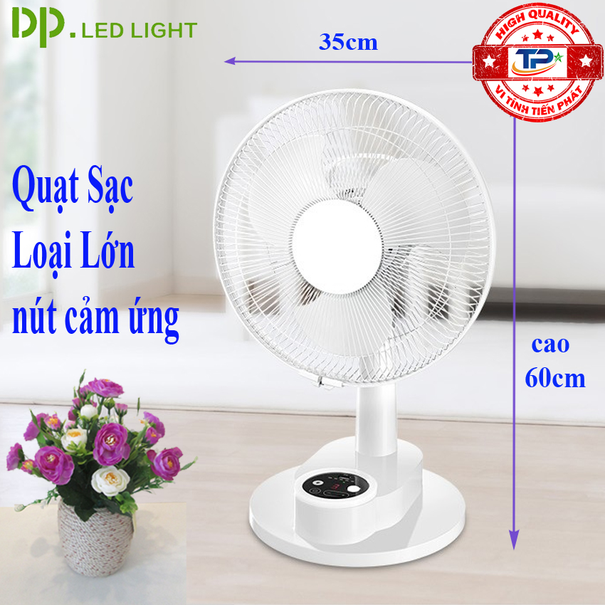 Quạt bàn sạc tích điện DP DP-F104AT tích hợp đèn LED chiếu sáng đèn ngủ- loại quạt lớn gió rất mạnh, nút bấm cảm ứng, quay qua quay lại.