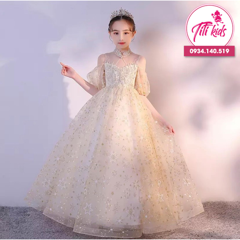 Đầm công chúa bé gái titikids đầm vàng hoa tuyết cc242