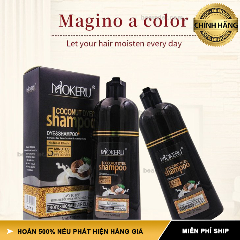 Mokeru 500ml – Dầu gội nhuộm tóc đen vĩnh viễn – Tinh chất dầu dừa hữu cơ tự nhiên