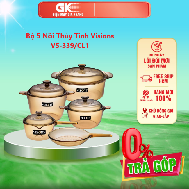 Bộ 5 nồi thủy tinh visions vs-339/cl1 - giao toàn quốc