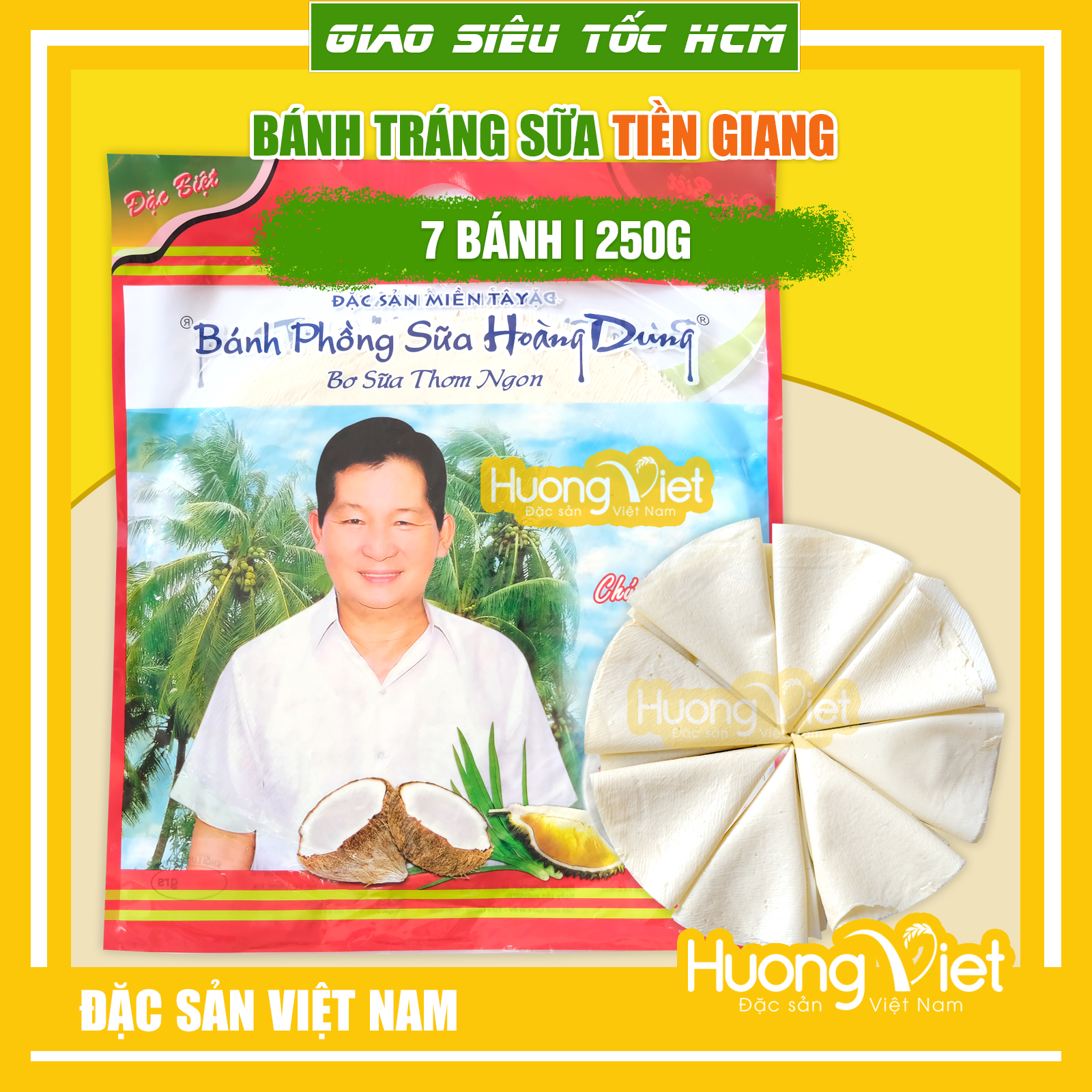 Bánh tráng sữa đặc biệt Hoàng Dung loại nhỏ 7 bánh 250gr bánh phồng sữa Tiền Giang