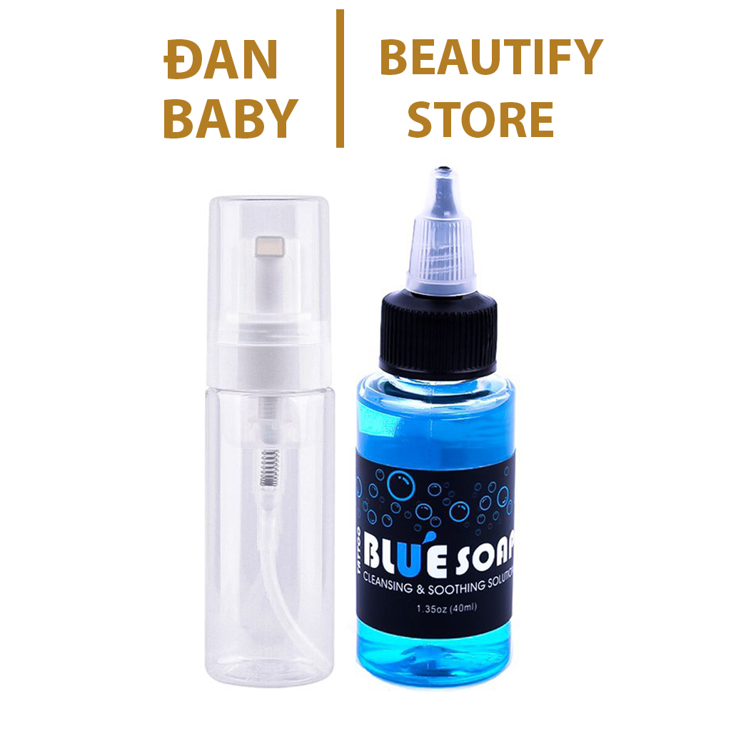 Nước rửa hình xăm Bluesoap 40ml, bình tạo bọt vệ sinh trước sau phun xăm thẩm mỹ spa