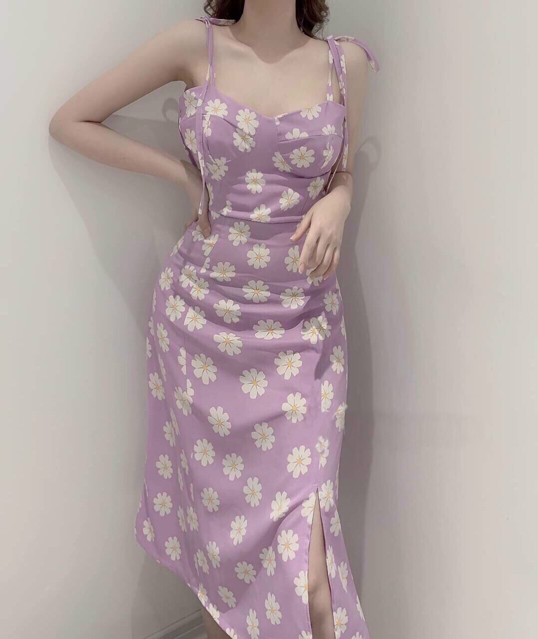 Đầm cột dây hoa cúc phom chữ a chuẩn đẹp kks5