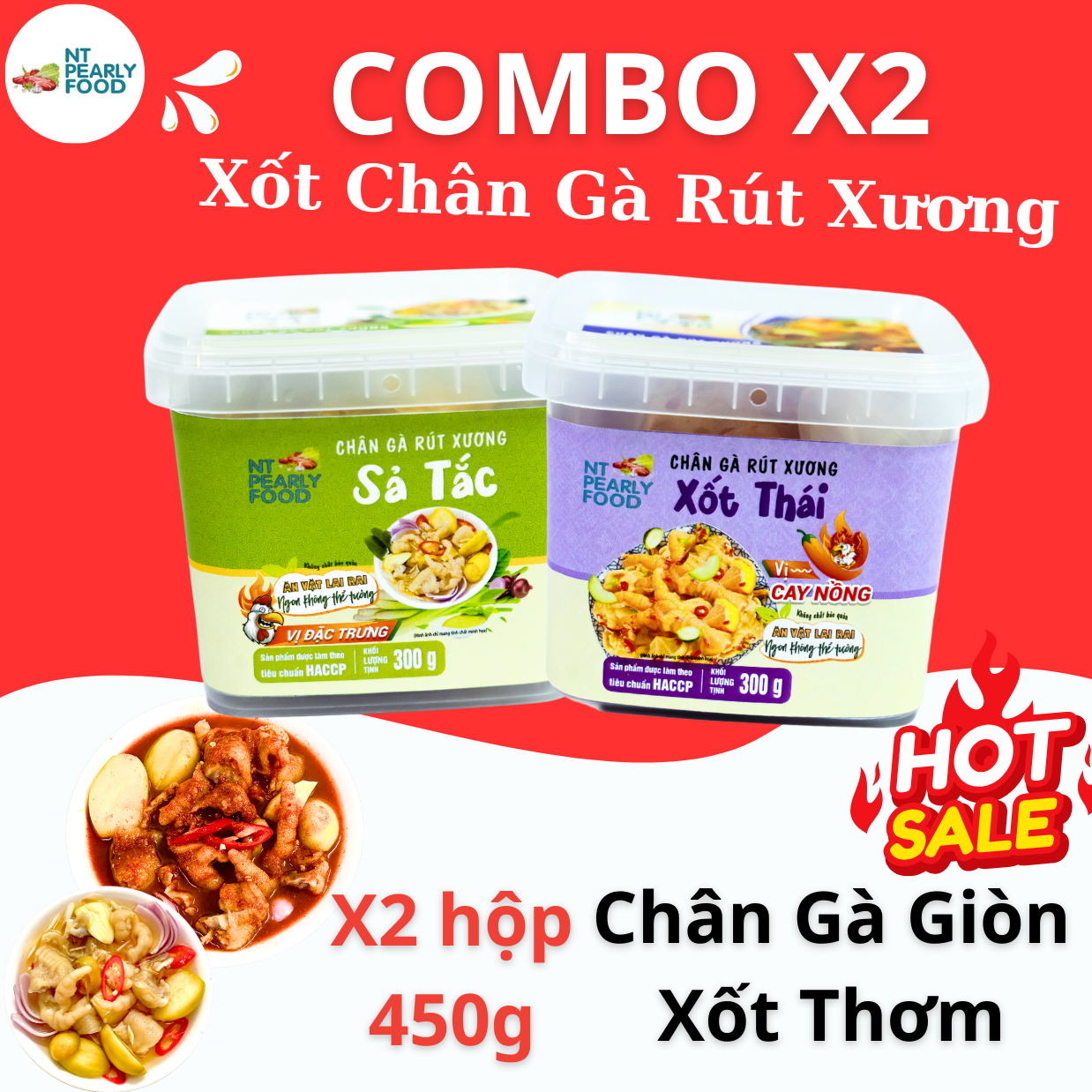 Combo x2 chân gà rút xương 450g - combo xốt sả tắc + xốt thái siêu rẻ