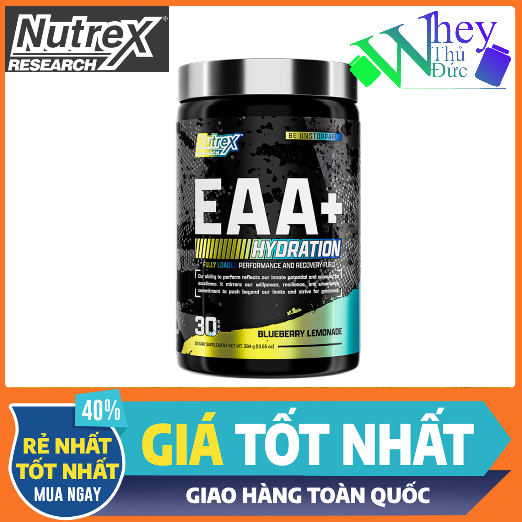 Tăng sức bền EAA+ Hydration Nutrex 30 lần dùng Blueberry Lemon - chống mỏi cơ tăng tổng hợp protein phát triển cơ bắp