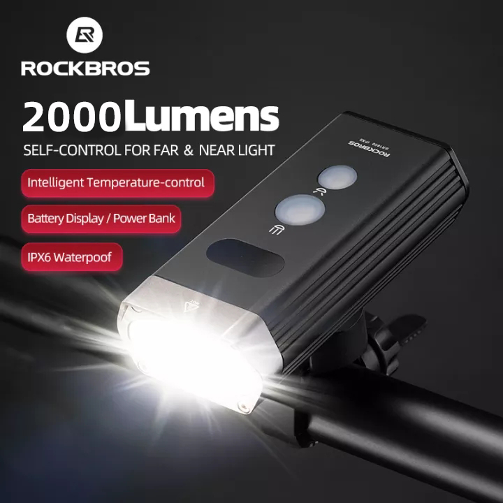 ROCKBROS Đèn Xe Đạp Chống Nước IPX-6 Đèn Pin Xe Đạp Công Suất 2000 Lumens LED USB Có Thể Sạc Lại Tay Lái Xe Đạp Đèn Pha Phụ Kiện Xe Đạp