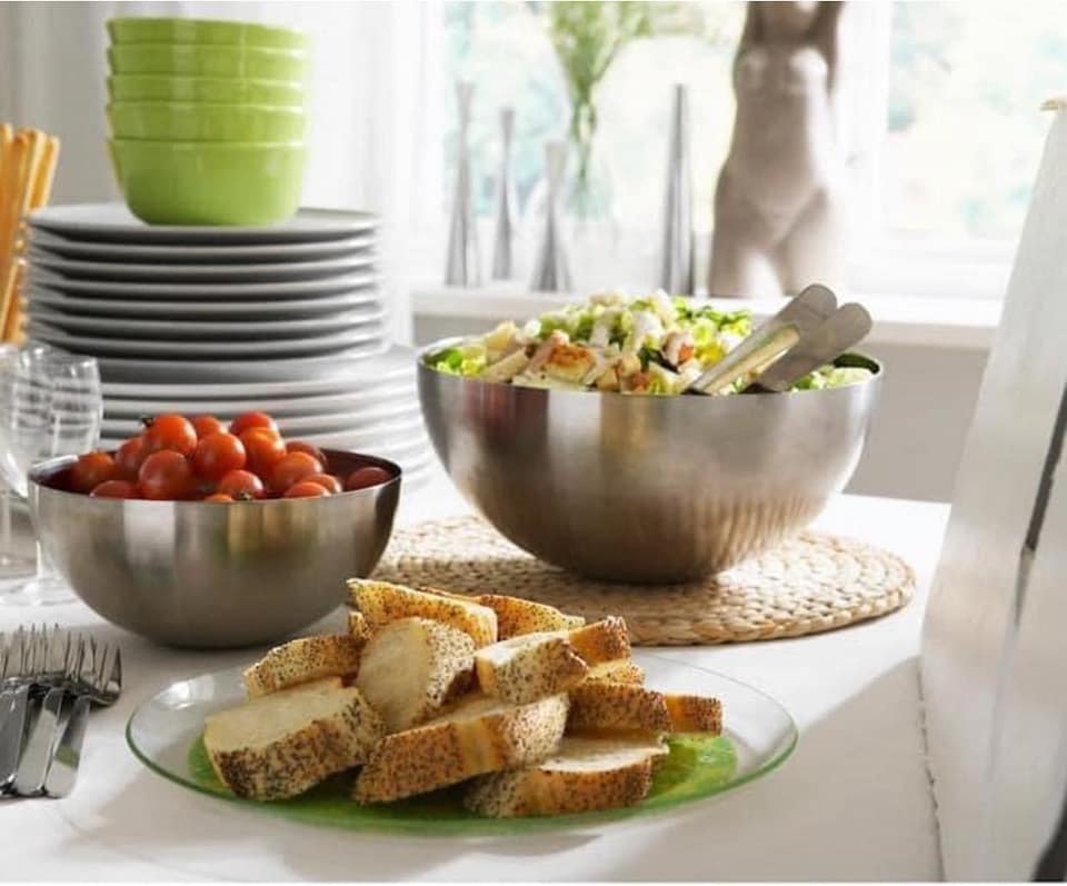 Set 2 bát âu inox size 28 và 20cm dùng trộn salad, làm nem, dùng để ướp đồ nướng tiện dụng