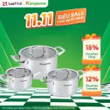 Bộ nồi Inox cao cấp Kangaroo KG304IP2 (3 cái: 16 - 20 - 24cm) - Hàng chính hãng