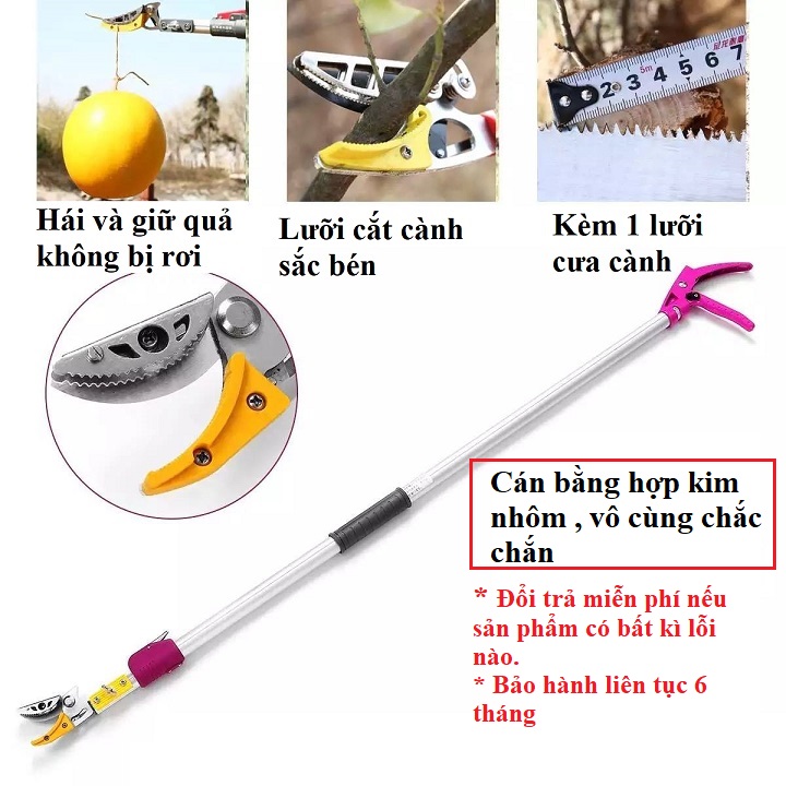 Kéo cắt cành hái quả trên cao cán dài 3m 4m kết hợp lưỡi cưa cành tiện dụng