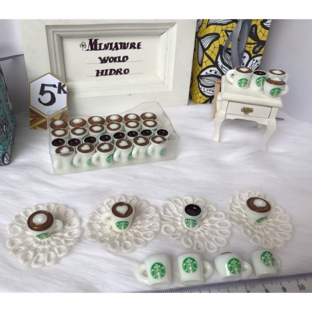 Set 4 tách cafe Starbuck mô hình trang trí nhà búp bê trang trí ốp lưng điện thoại phụ kiện móc khoá handmade decor