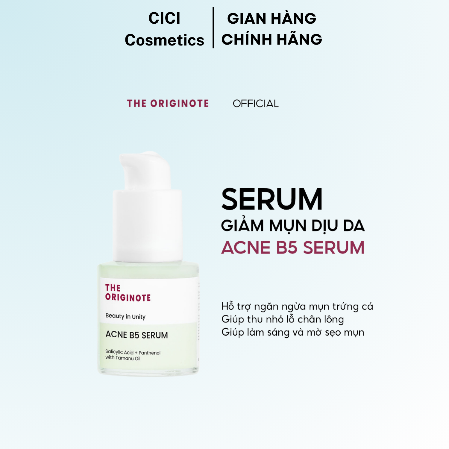 Serum giảm mụn dịu da Acne B5 The Originote với 2.5% Salicylic Acid Panthenol Tamanu Oil 20ml 7611
