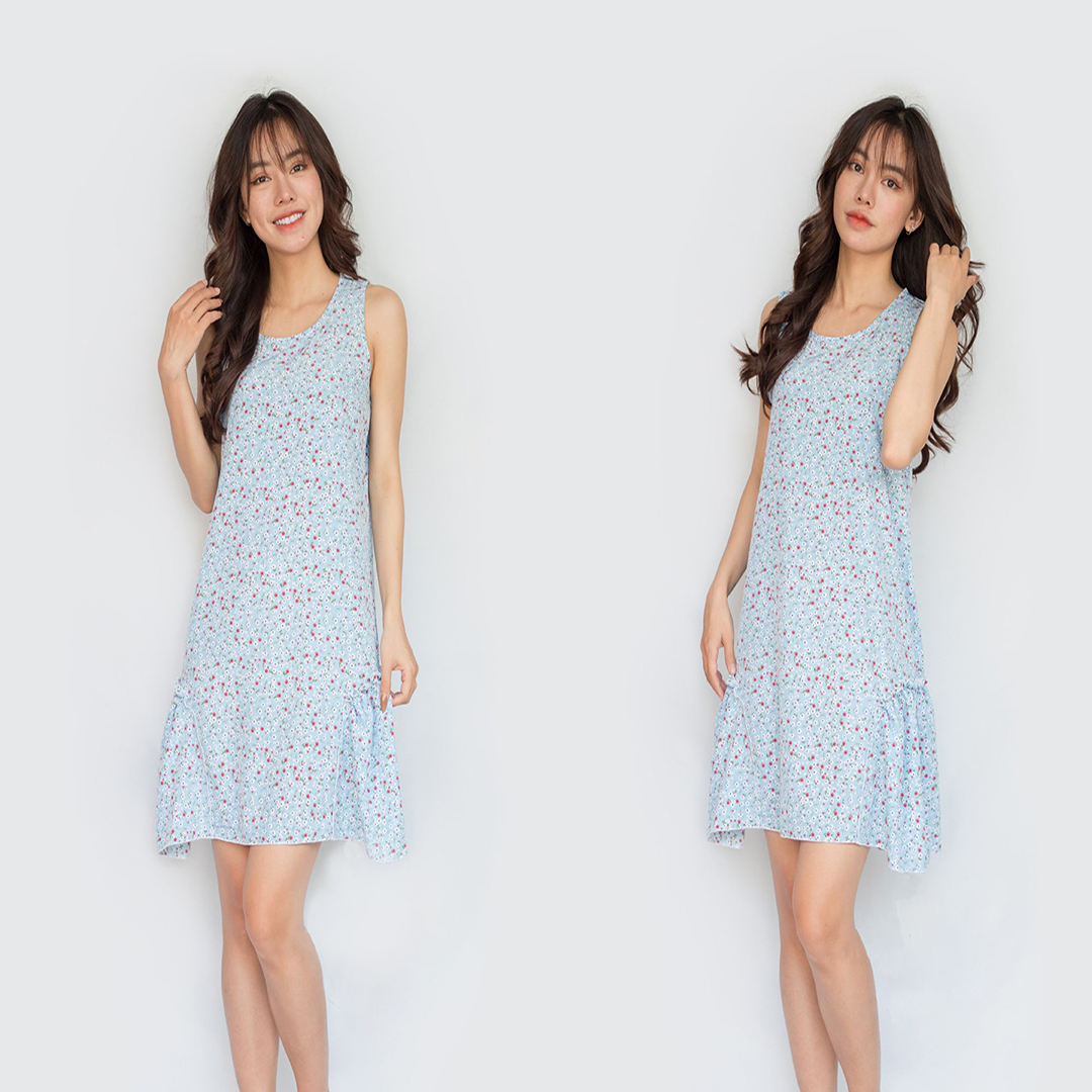 Đầm ngủ tiểu thư hoa nhí babydoll nữ dễ thương lụa mềm mịn