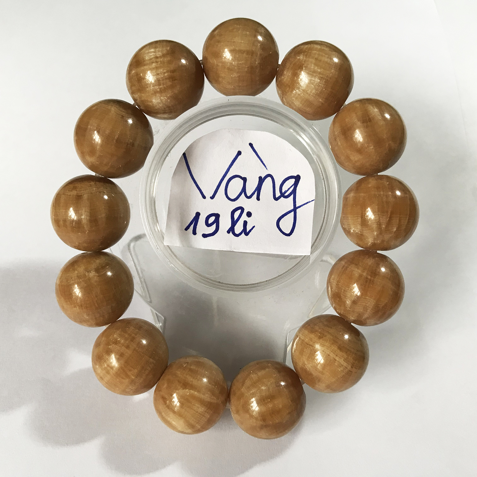 [HCM]Vòng tay cẩm thạch chuỗi hạt to 18-19 li màu vàng cho người mệnh Kim và Thổ