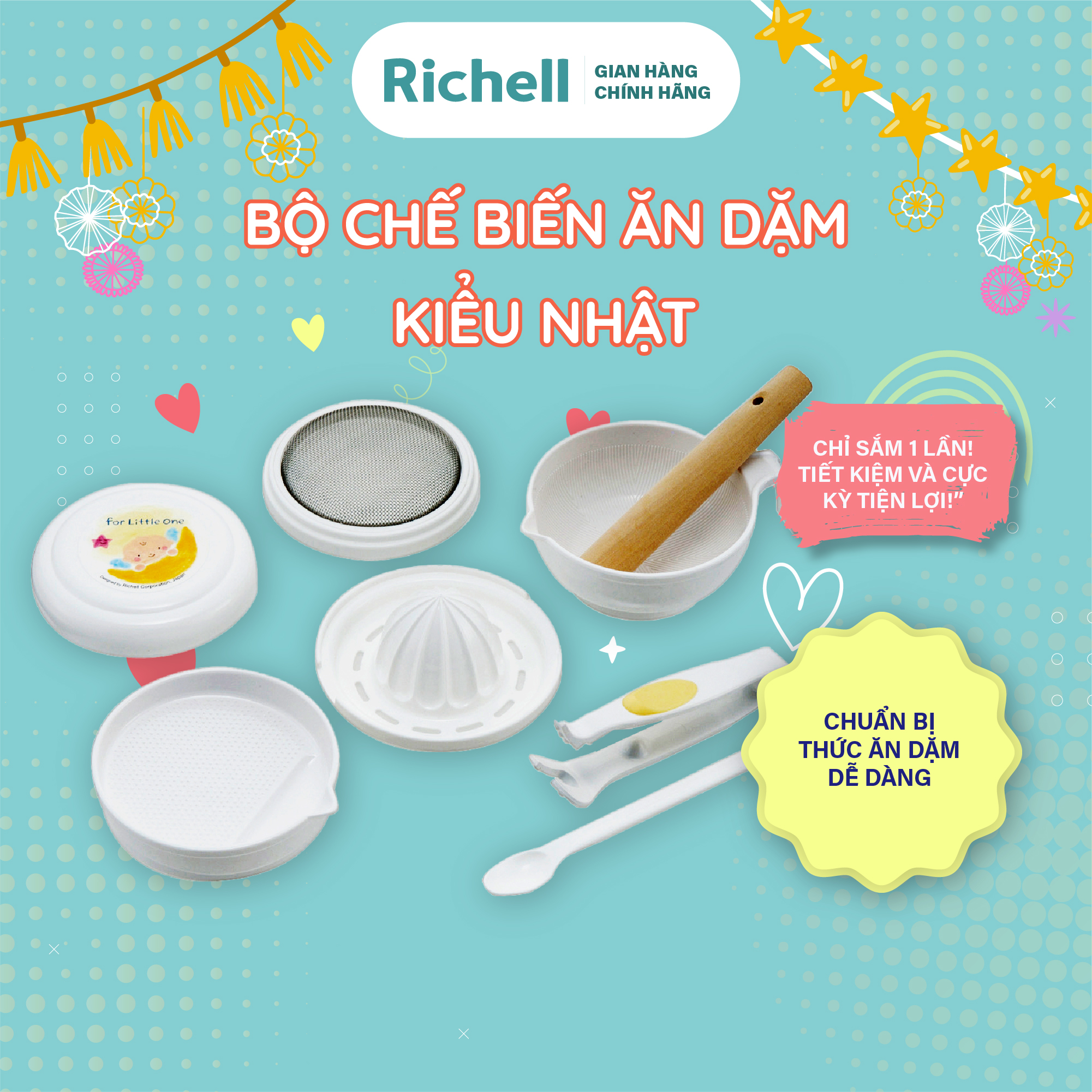 Bộ dụng cụ chế biến ăn dặm kiểu nhật richell | baby