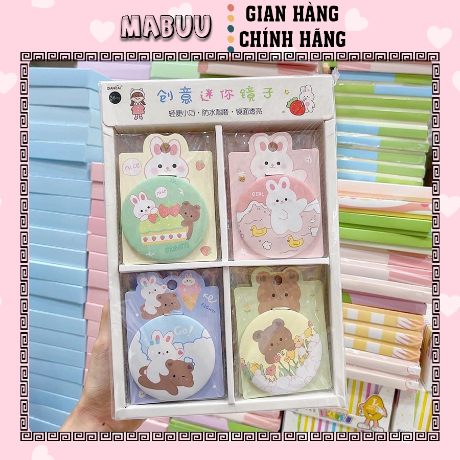 Gương trang điểm mini Hàn Quốc, Gương Mini Cầm Tay Đáng Yêu - Gương tròn bỏ túi tiện dụng kèm túi đựng