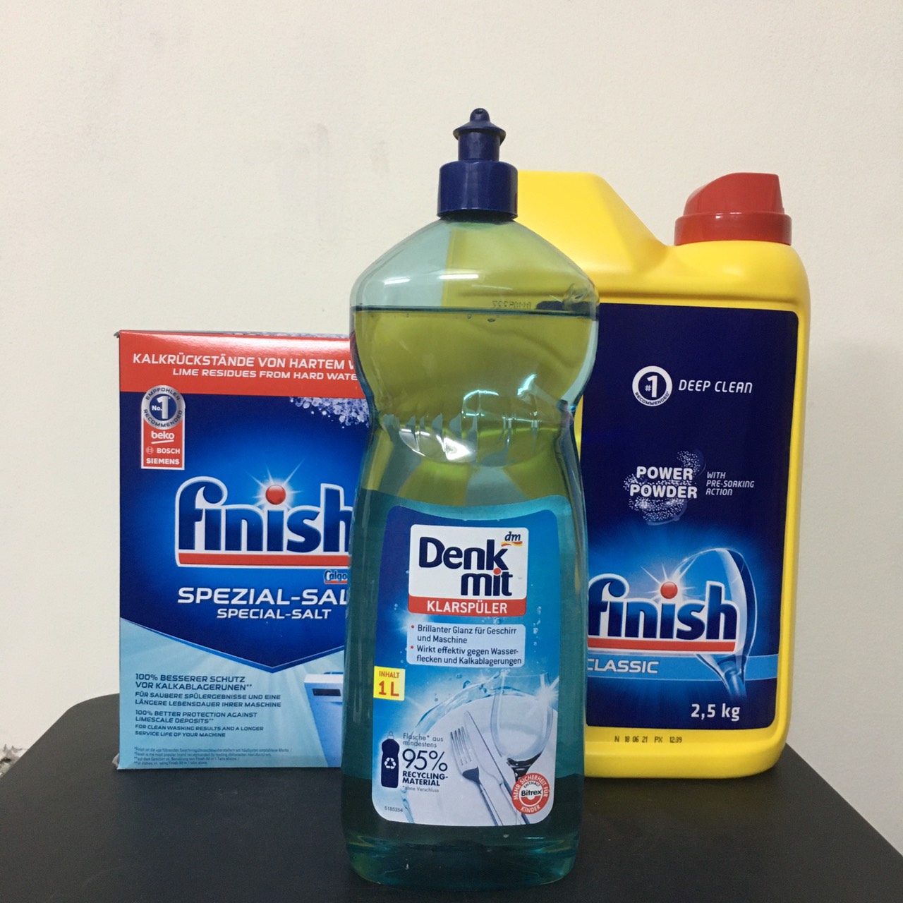 Bột rửa chén Finish 1,2kg+Muối 1.2kg+Nước làm bóng bát chén