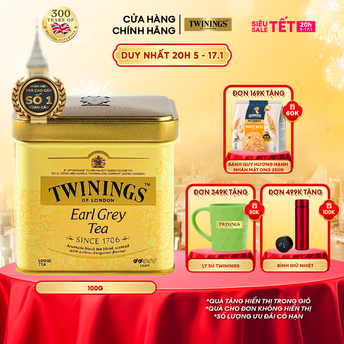 Trà Lá Twinings London Strand Earl Grey - Hộp Thiếc 100G