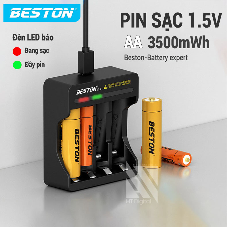 Pin Sạc 1.5V 2800mWh Beston Lithium-ion Sạc Pin M7011 Tự ngắt Có đèn báo đầy cho Micro karaoke, máy ảnh, đồng hồ, đồ chơi trẻ em