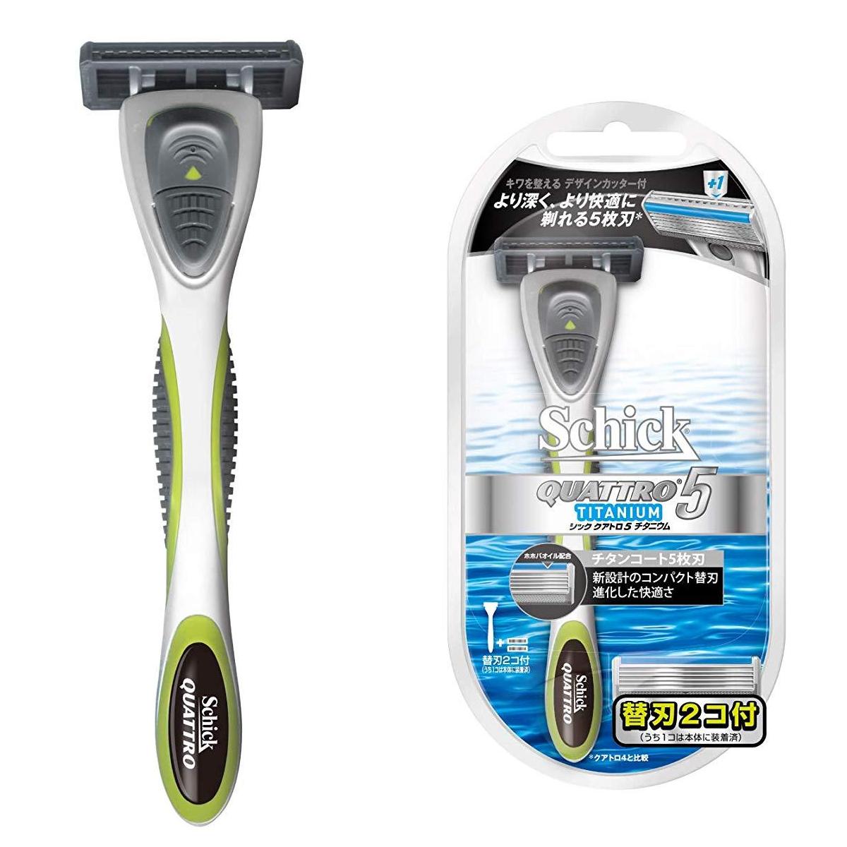 Set Dao cạo râu + 2 lưỡi dao thay thế Schick Quattro 5 Titatinum - Nhật Bản