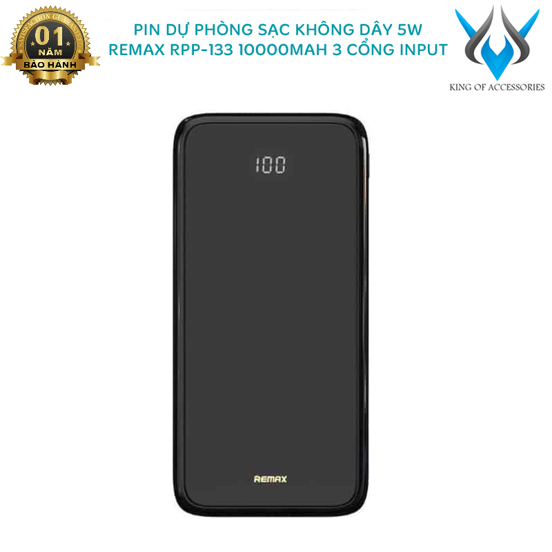 Pin dự phòng sạc không dây remax rpp-133 dung lượng 10000mah wireless 5w - tích hợp 3 input và 1 usb phụ kiện 1986