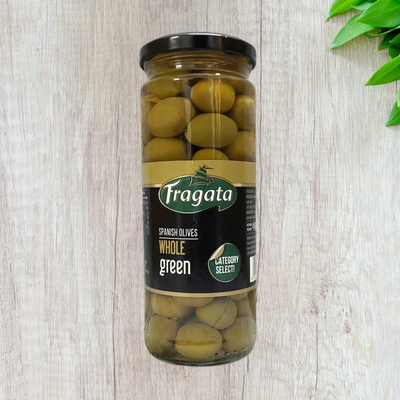 FRAGATA [Lọ XANH NG/HẠT 450g] TRÁI Ô LIU XANH NGUYÊN HẠT TÂY BAN NHA Spanish Olives Whole Green