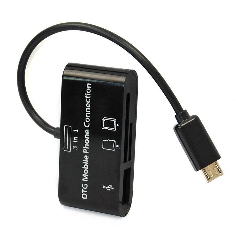 Đầu đọc thẻ android + hub otg 3 trong 1 cao cấp giá rẻ