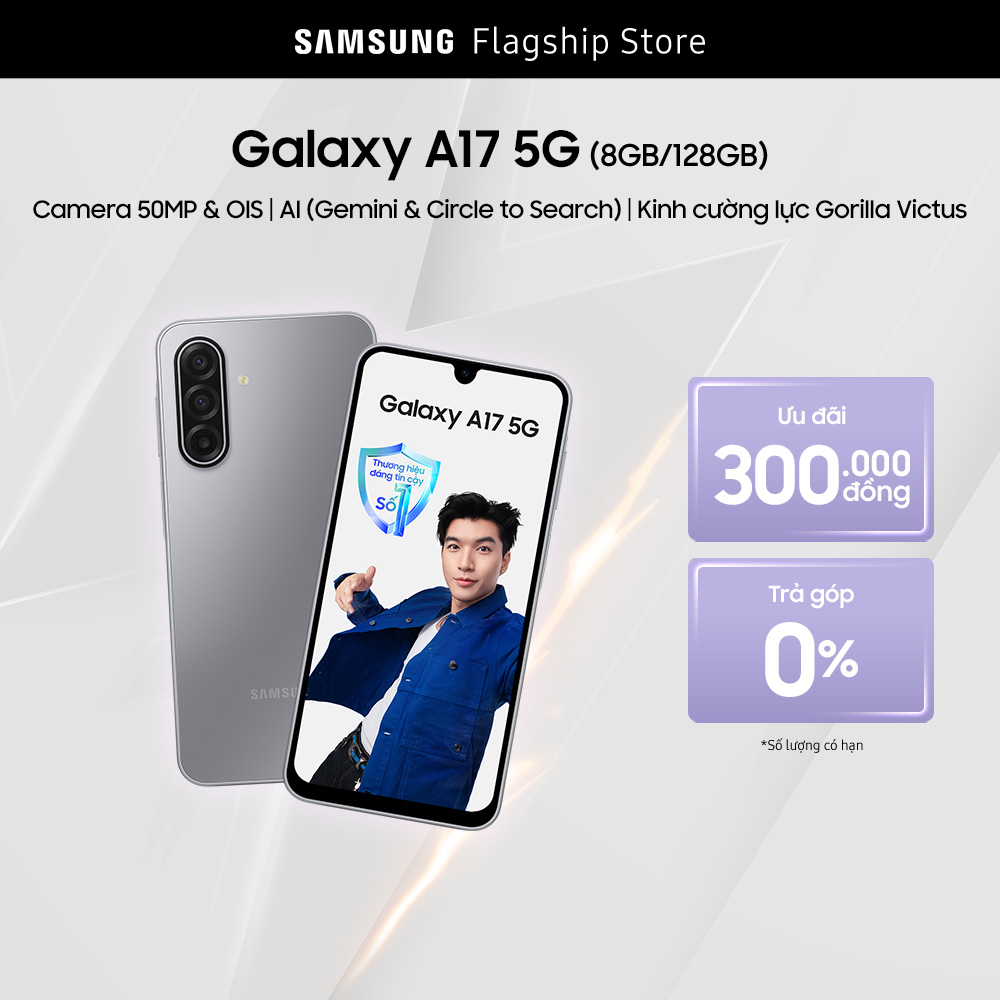 Điện Thoại Samsung Galaxy A17 5G (8/128GB), Kính Cường Lực Gorilla Victus, Camera 50MP  IOS, AI Gemini