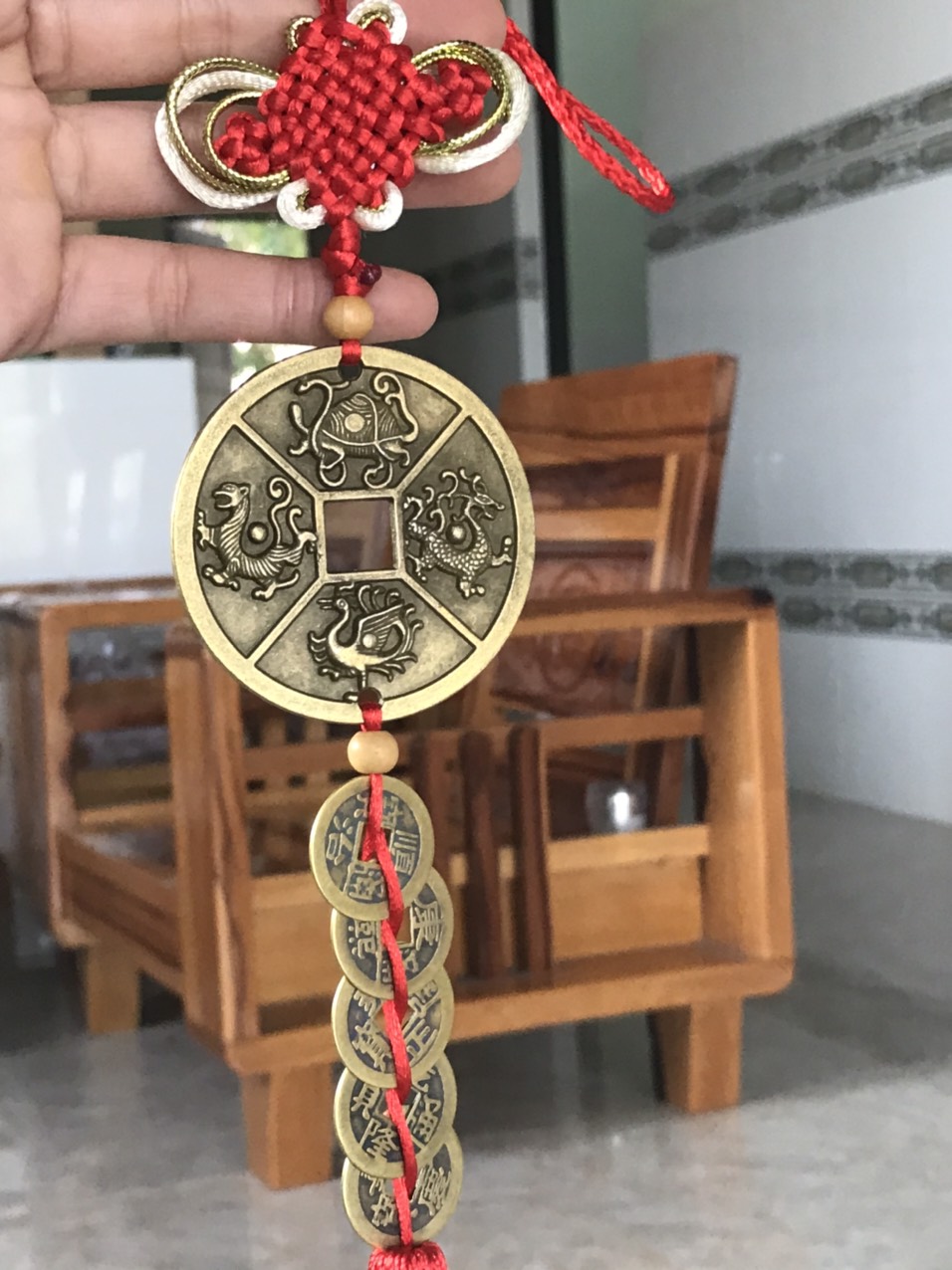 Dây Đồng Xu Ngũ Đế Kèm Đồng Xu Tứ Linh Thu Hút Tài Lộc May Mắn