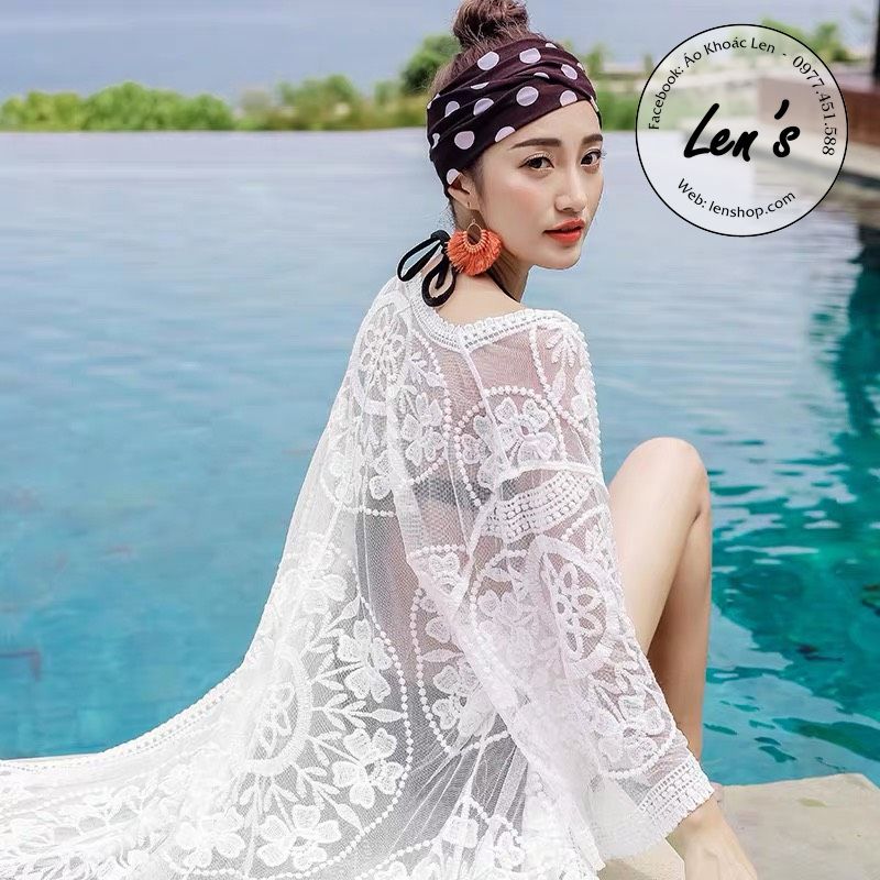 ÁO KHOÁC CHOÀNG ĐI BIỂN REN HOA DÁNG DÀI
