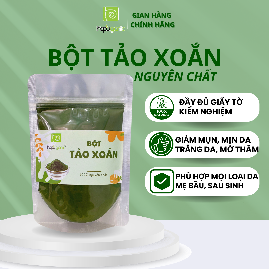 Bột Tảo Xoắn Thiên Nhiên Hapuganic Bột Đắp Mặt Thiên Nhiên giảm mụn, sáng da, mờ thâm nám, trẻ hóa làn da, từ tảo xoắn cao cấp