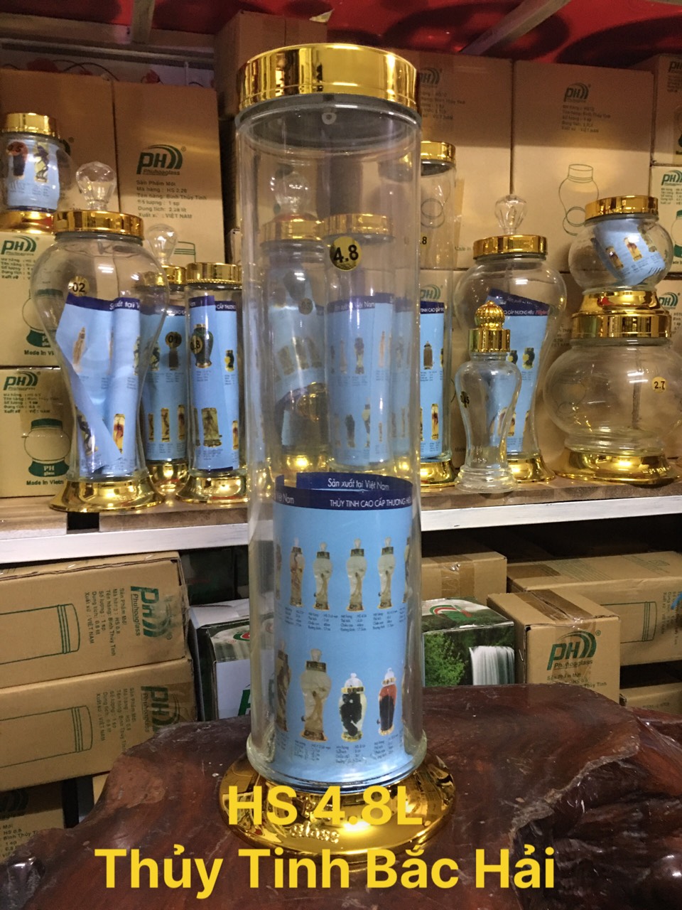 [HCM]BÌNH THỦY TINH VÀ HŨ THỦY TINH NGÂM RƯỢU HS4.8L KHÔNG VAN- THỦY TINH BẮC HẢI