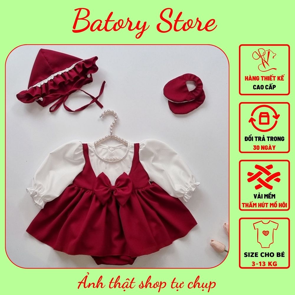 Body bé gái giả váy yếm đỏ lồng váy tặng kèm nón giày 3-13kg