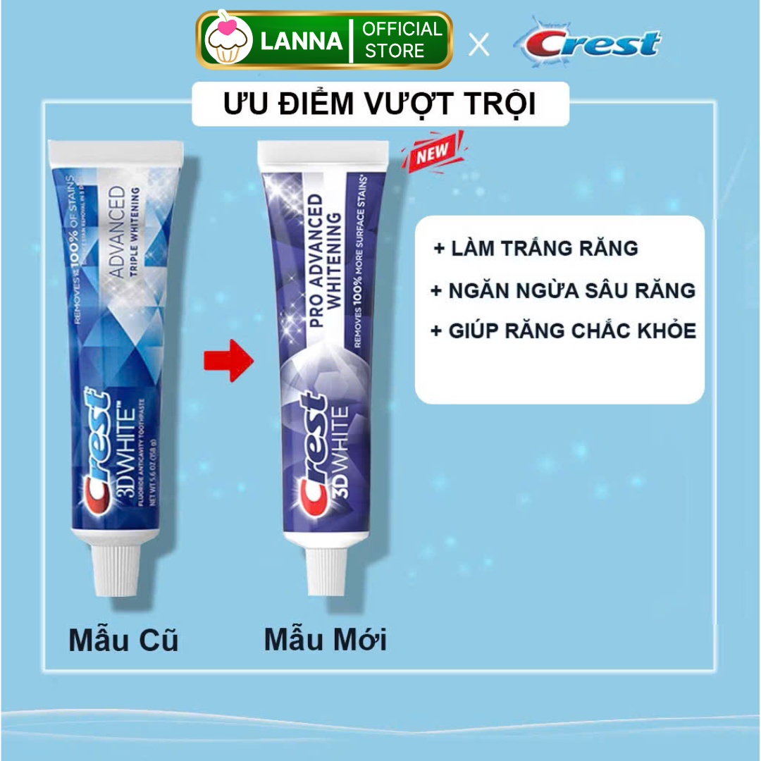   HÀNG CHUẨN CHẤT LƯỢNG  KEM ĐÁNH RĂNG CREST 3D WHITE ADVANCED TRẮNG RĂNG VƯỢT TRỘI 147Gr - MỸ 